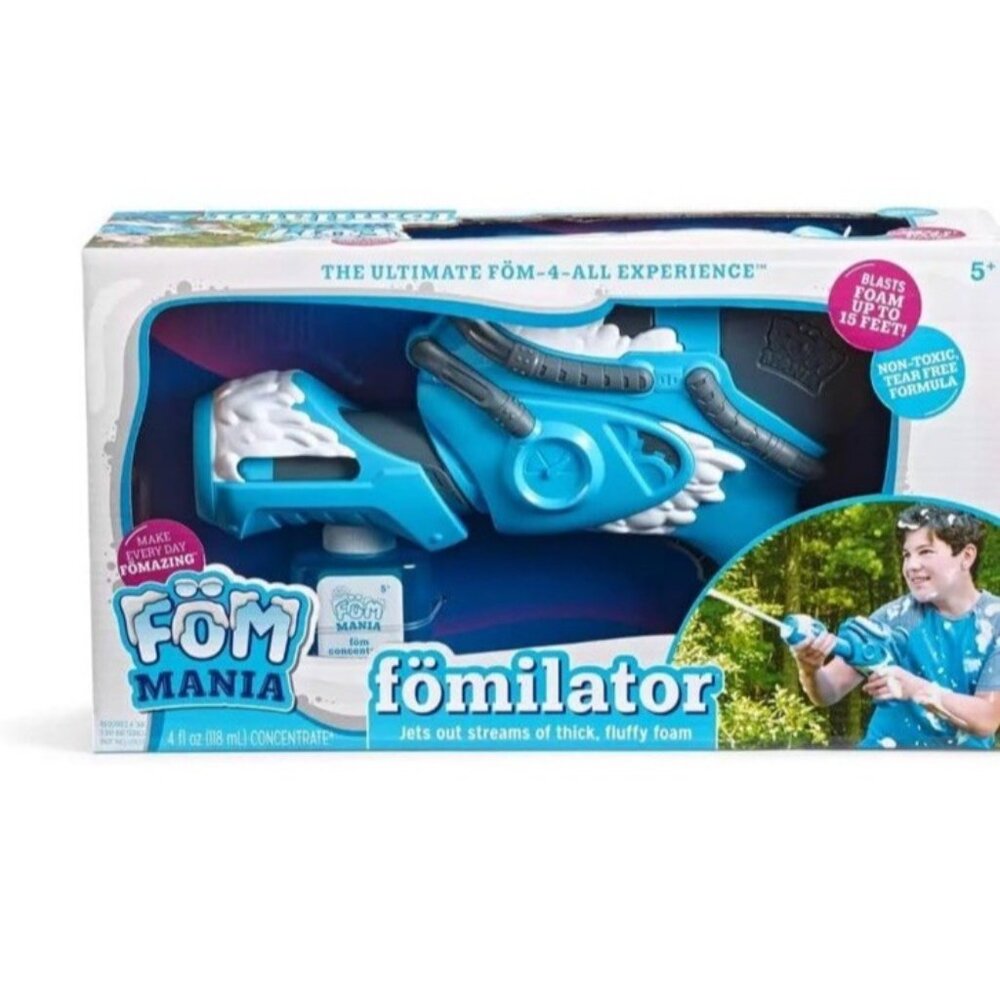 Fom Mania Fomilator Foam Blaster Toy Blue Blasts Up to 15 Feet Includes Solution